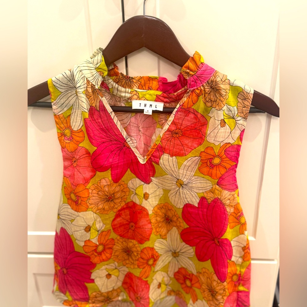 THML Vibrant Floral Tank Top - Pink, Orange, Yellow